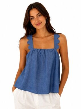 NWOT Zara chambray tank with scalloped straps cropped XS oversized cottage core